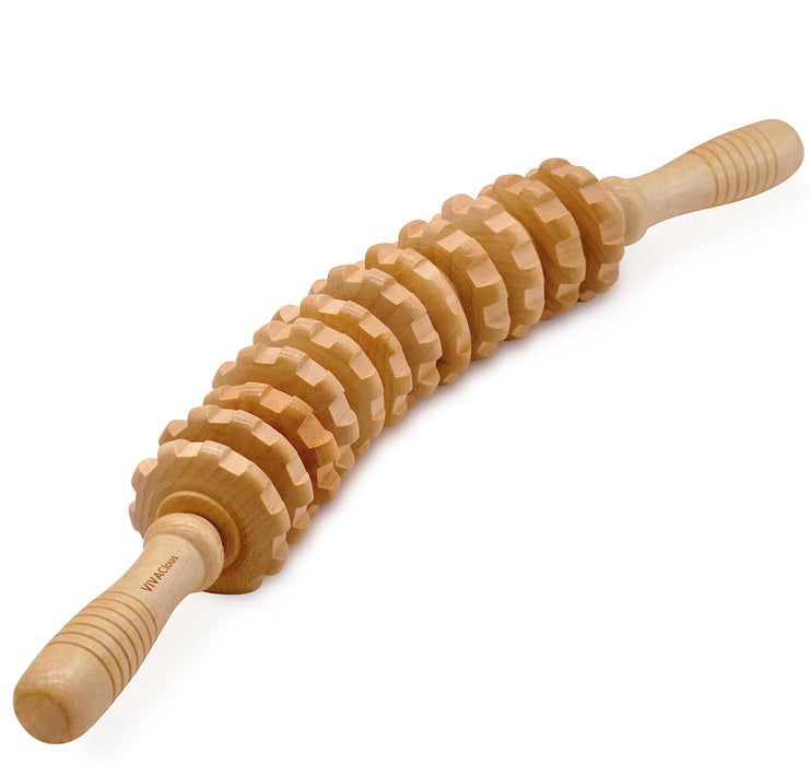 ViVACious Wooden Massager Handheld Roller, 17.3 Inch Trigger PointMassager Stick for Fascia, Cellulite, Muscle Abdomen, Leg, Back, Stomach, and Waist Body Therapy Massager - Muscle Belly Relief Tool