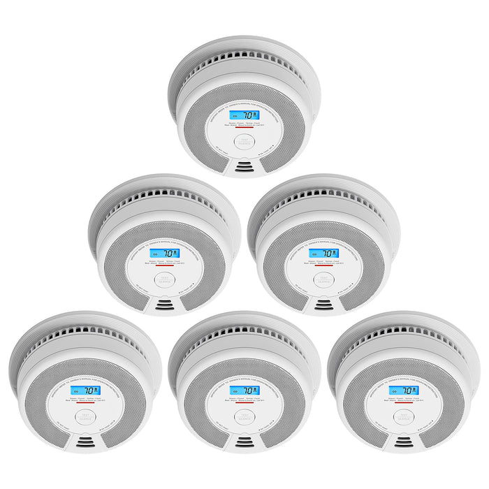 X-Sense Wireless Interconnected Combination Smoke and Carbon Monoxide Detector with LCD Display & 10-Year Battery, Over 820 ft Transmission Range, 6-Pack