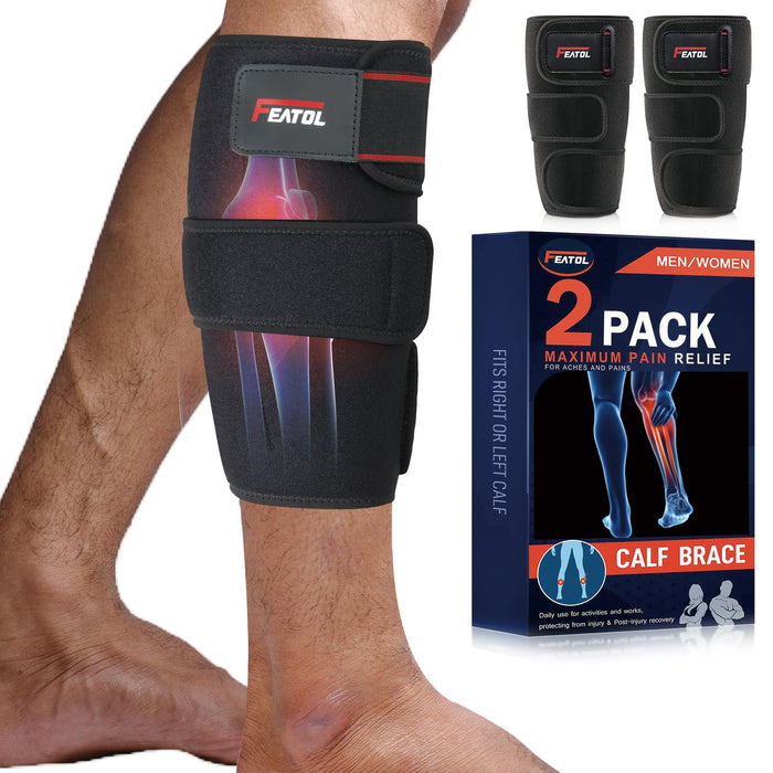 FEATOL Calf Brace, Adjustable Shin Splint Brace, Calf Compression Wraps For Women Men, Leg Braces Calf Support Middle M (14-16.5") 1PC, Pain Relief, Strain, Reduces Muscle Swelling, Tearing, Hiking