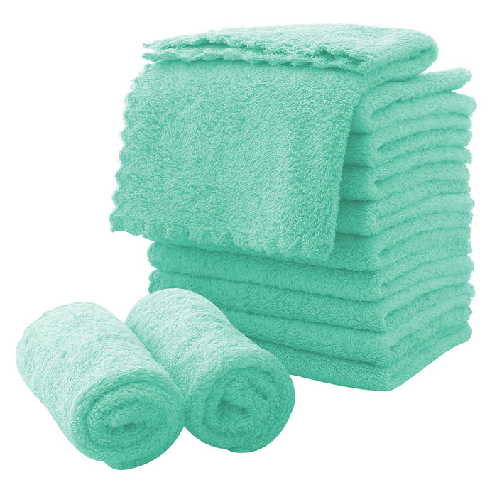 Microfiber Facial Cloths Fast Drying Washcloth 12 pack - Premium Soft Makeup Remover Cloths - Aqua Green