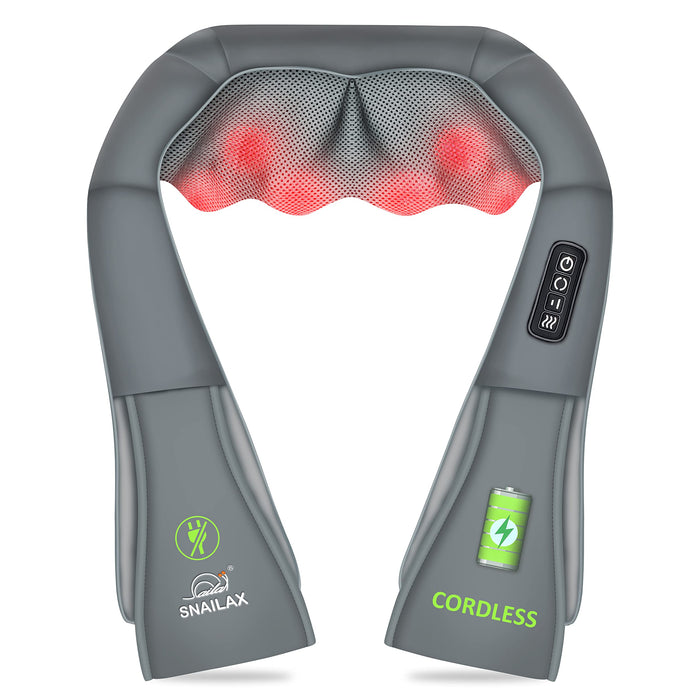 Snailax Cordless Neck Massager, Shiatsu Back Shoulder Massager with Heat, Portable Rechargeable Massagers for Neck and Back Pain Relief, Electric Massager Pillow, Gift for Women,Men(Grey)