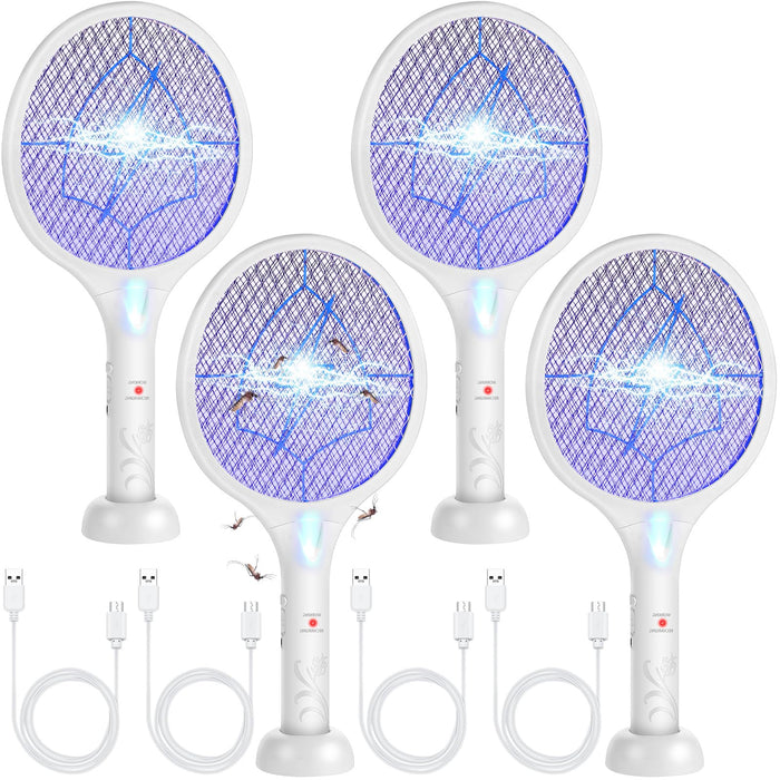 Qualirey Electric Fly Swatter 2 in 1 Rechargeable Mosquito Swatters UV Light Bug Zapper Racket Fly Mosquito Zapper Insect Control for Home Bedroom Kitchen Office Backyard Patio Indoor Outdoor (4 Pcs)