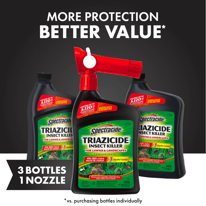 Spectracide Triazicide Insect Killer for Lawns and Landscapes Concentrate 32 Ounces, QuickFlip Hose-End Sprayer, 3 Pack