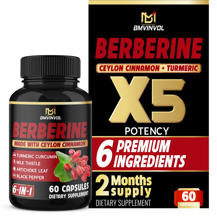 Berberine with Ceylon Cinnamon, Turmeric, Milk Thistle, Artichoke, Black Pepper - 60 Count - Pack of 1