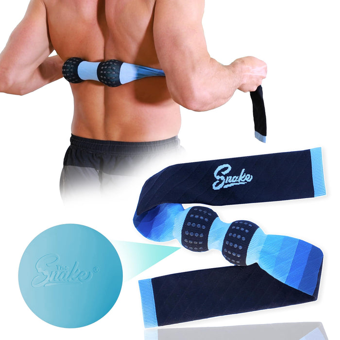 The Snake Deep Tissue Muscle Roller - Dual Lacrosse Ball Self Massager for Back, Body & Foot (Firm, Blue)