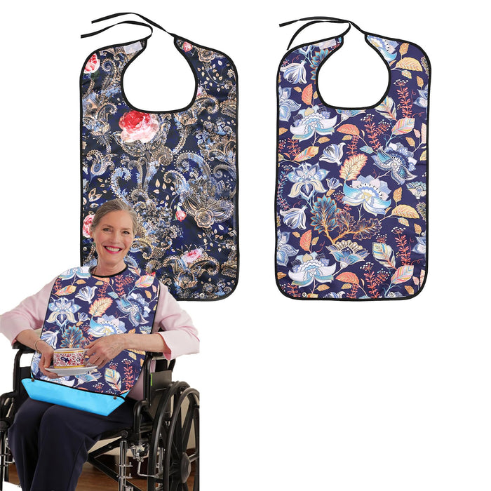 2 Pack Adult Bibs for Women, Adult Bibs for Eating, Reusable Bibs for Adults, Elderly Seniors and Disabled, Waterproof Washable Bibs for Adults Senior Citizens, Gifts for Women/Mom