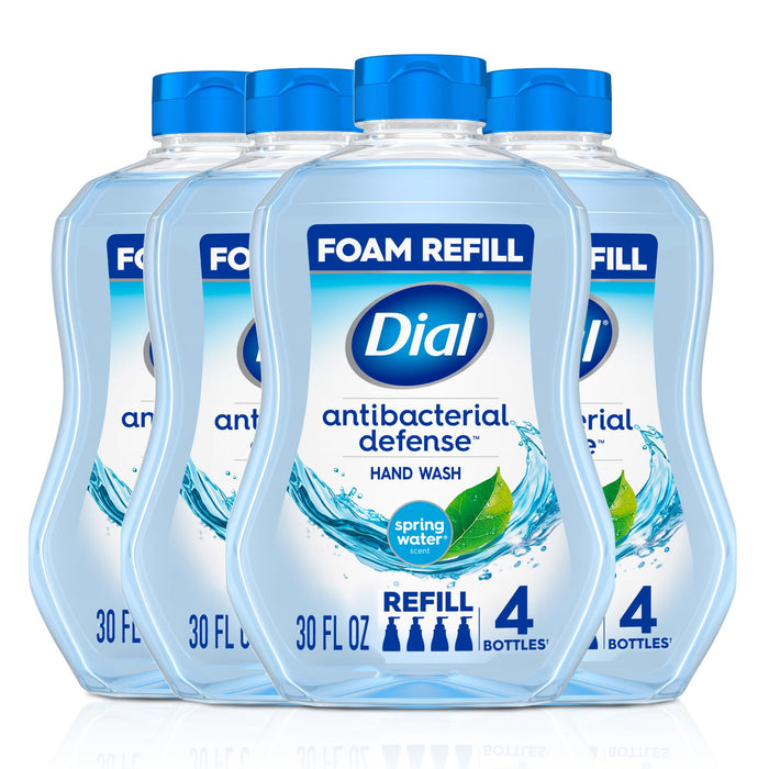 Dial Antibacterial Defense Foaming Hand Soap + Aloe, Spring Water Scent, 30 Fl Oz Hand Soap Refill (4 Pack), Dermatologist-Tested, Gentle on Skin