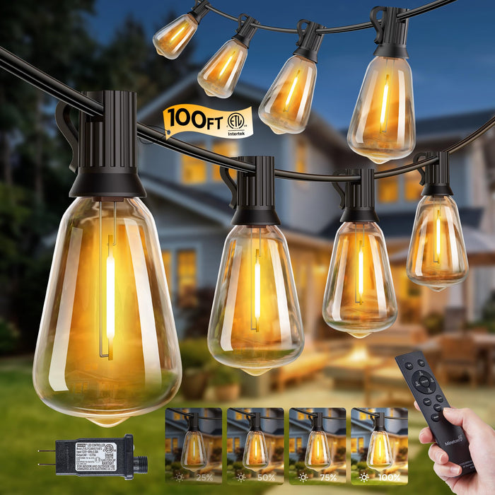 Minetom 100FT Outdoor String Lights with Remote, ST38 Patio Lights Dimmable