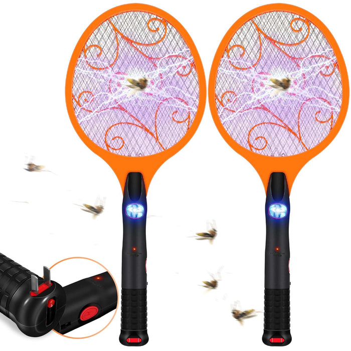 Qualirey 2 Piece Large Electric Mosquito Swatter Handheld Zapper Racket, Plug in Rechargeable Indoor Safe Fly Killer Mosquito Insect Control for Home Bedroom Kitchen Office Backyard Outdoor