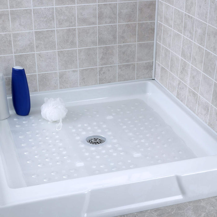 SlipX Solutions Extra Large Square Shower Mat, 27"x27", Non-Slip Stall Mat for Elderly & Kids Standing Bath Tub Mat, Machine Washable, Suction Cups, White Pearl