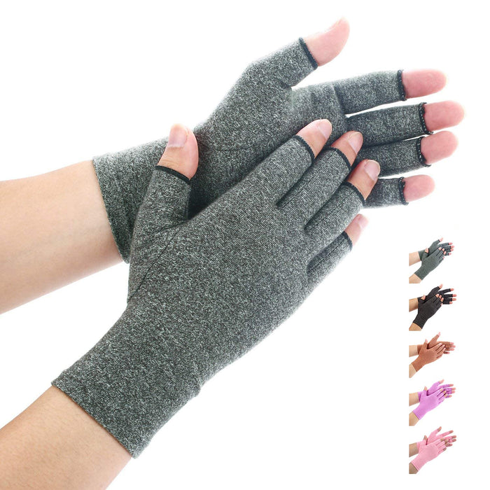 Duerer Arthritis Compression Gloves Women Men for RSI, Carpal Tunnel, Rheumatiod, Tendonitis, Fingerless Gloves for Computer Typing and Dailywork (Gray, L)