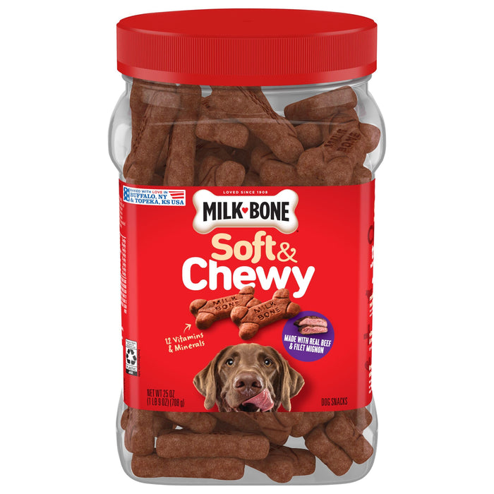Milk-Bone Soft & Chewy Dog Treats, Beef & Filet Mignon Recipe, 25 Ounce Made with Real Chuck Roast