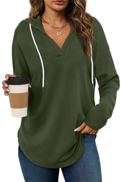 Womens Casual Long Sleeve Sweatshirt V Neck Trendy Pullover Christmas Shirts Comfy Hoodies for Women Fall Tops Army Green XL