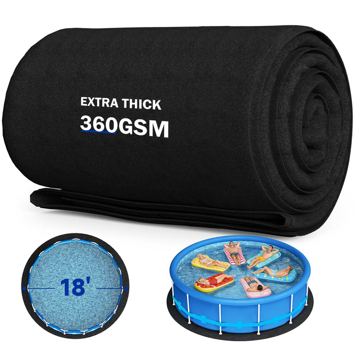 Uyittour 18Ft Round Pool Liner Pad for Above Ground Pools, 360G/M² Extra Thick Heavy Duty Under Pool Mat, Seamless Puncture Resistant Geotextile Fabric Ground Padding, Extends Liner Life, Black