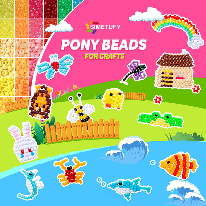 Simetufy 14000Pcs Pony Beads Bulk, 50 Colors 6x9MM Kandi Beads for Hair Braiding Bracelet Making Jewelry Key Chains DIY Crafts Christmas Gifts (8LB, Shock Resistant Package)