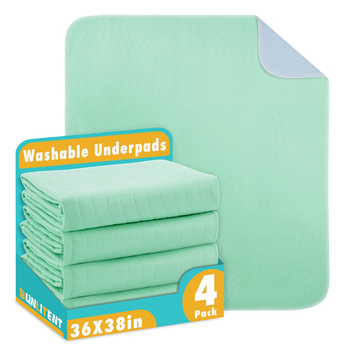 Washable Underpads, 36" x 38", 4 Pack - Heavy Absorbency Reusable Bedwetting Incontinence Pads for Kids, Adults, Elderly, and Pets - Waterproof Protective Pad for Bed, Couch, Sofa, Floor