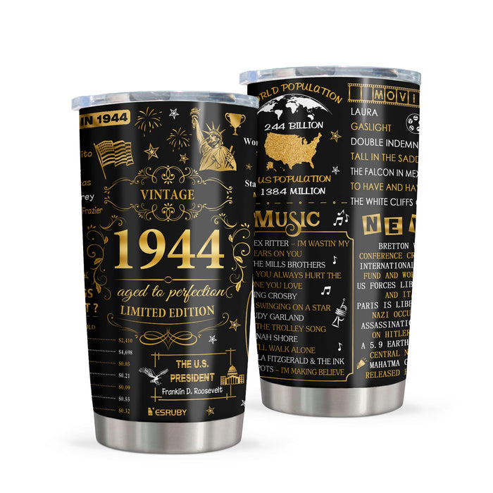 Yesruby 80th Birthday Gifts For Women Men, 1944 Tumbler 20oz, Gifts For Older Women Men Over 80, Birthday Gift For 80 Year Old Woman Man, Gifts For Elderly Over 80, 80th Birthday Decorations Cup (1pc)