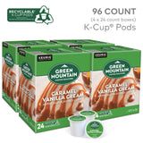 Green Mountain Coffee Roasters Caramel Vanilla Cream Coffee, Keurig Single-Serve K-Cup pods, Light Roast, 96 Count (4 Packs of 24)