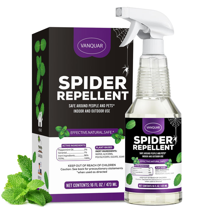 VANQUAR Peppermint Oil Insect & Spider Repellent Spray - All-Natural, Pet-Safe Bug Control for Home, Kitchen & Garden - 16 oz