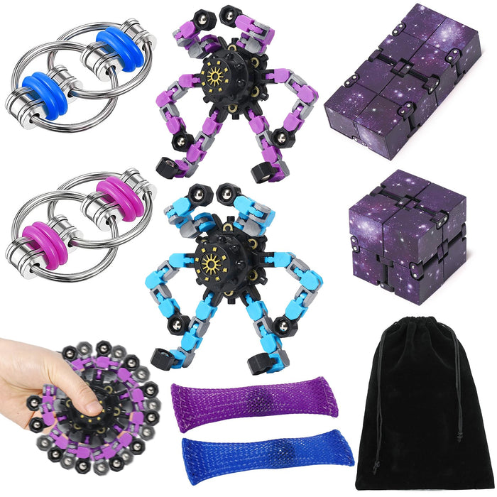 ZQFTZQ 8Pcs Fidget Cube Toys Pack - Flippy Chain Fidget Spinner Galaxy Fidget Cube Slient Sensory Fidget Toys Set for Office Desk Adult Fidgets for Anxiety and Stress Cool Toys Christmas Toys