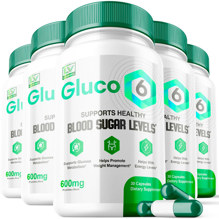 LIVORKA 5 Pack - Gluco 6 Capsules, Gluco6 Support, Gluco 6 Blood 150 Capsules for 5 Months, Gluco 6 Supplement, Gluco6 Reviews, Gluco Six Pills, Gluco6 Supports.