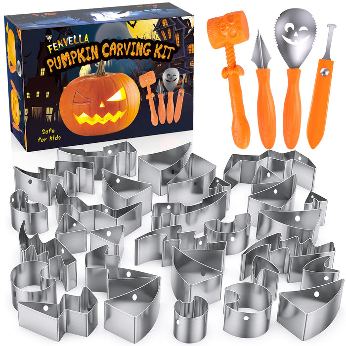 Fenvella Pumpkin Carving Kit Tools & Stencils Set Halloween Cookie Cutters