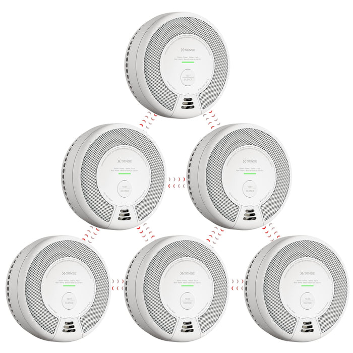 X-Sense Wireless Interconnected Combination Smoke and Carbon Monoxide Detector, 10-Year Battery Powered Fire and CO Alarm, SC06-W, 6-Pack