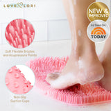 LOVE, LORI Foot Scrubber for Use in Shower - Foot Cleaner & Foot Massager Mat to Eliminate Dead Skin – Shower Accessories for Women - Non-Slip Suction (Pink)