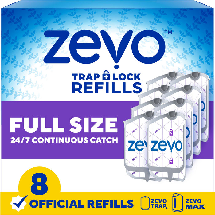 Zevo Flying Insect Trap Official Refill Cartridges - Fits Zevo Trap and MAX Indoor Fly Trap, Trap+Lock Technology Fly Trap Refill for Gnats, House Flies & Fruit Flies (8 Official Refill Cartridges)