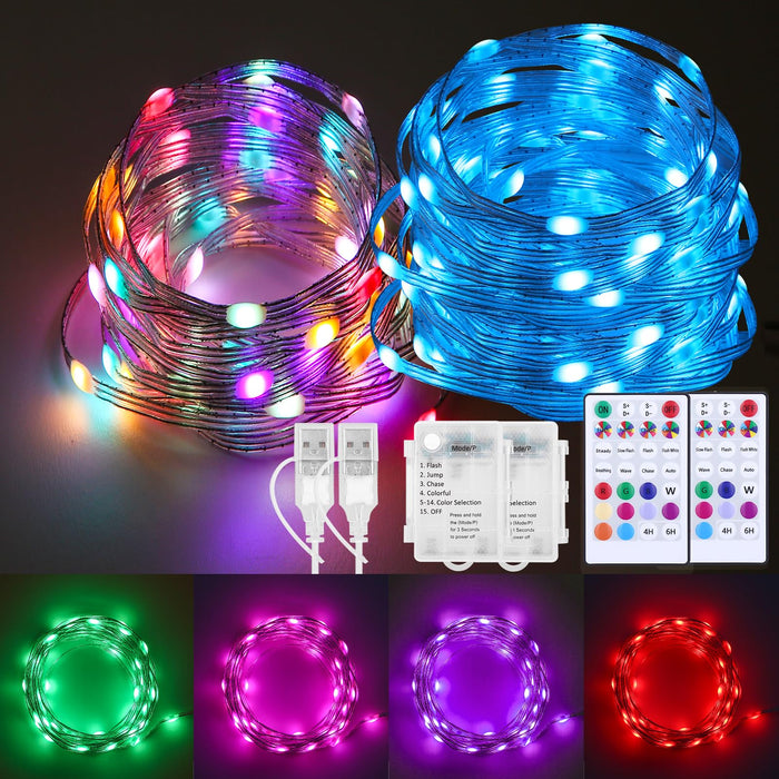 osteplus Fairy Lights Battery Operated String Lights Color Changing 2 Pack