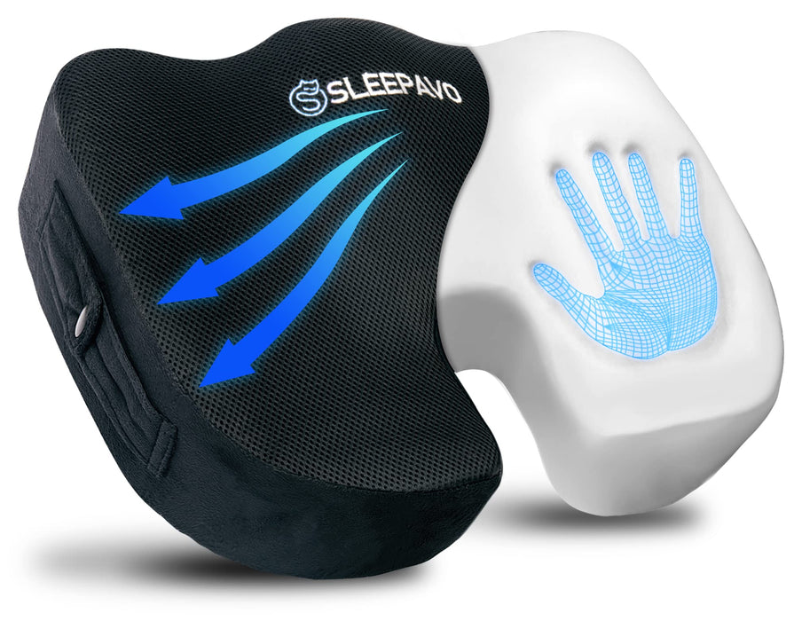 Sleepavo Office Chair Cushion - Seat Cushion for Tailbone Pain Relief - Butt Pillow for Coccyx, Sciatica, and Lower Back Pain - Orthopedic Chair Pad for Lumbar Support in Office Desk, Car, Airplane