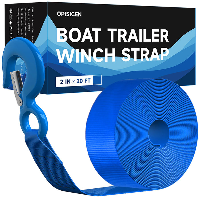 Boat Trailer Winch Strap with Hook 2" x 20'- 10,816lbs Breaking Strength Heavy Duty Hand Crank Strap Replacement for Boat and Jet Ski, Automotive Towing Boat Trailer Strap