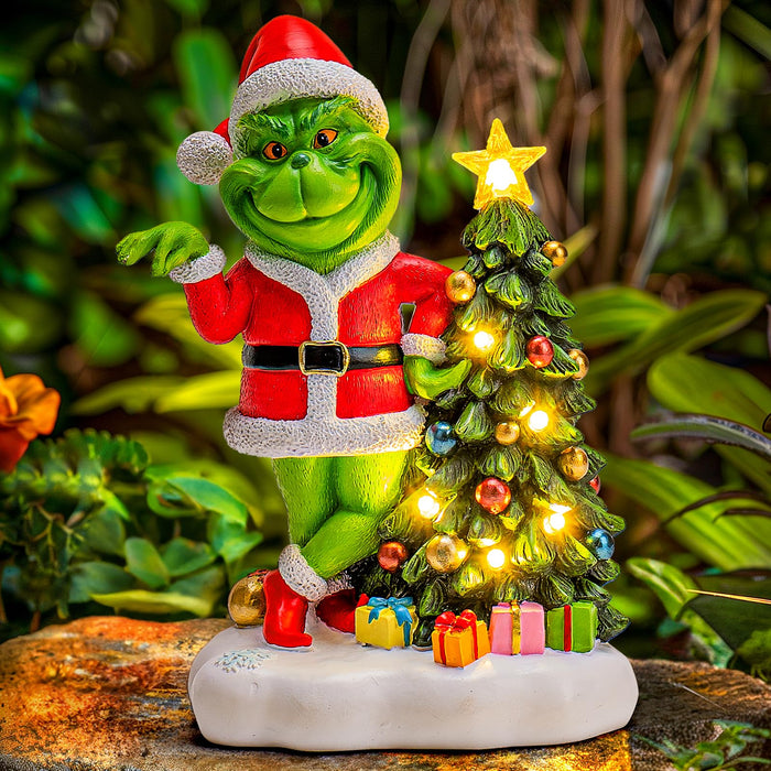 YDKOJGW Solar Garden Outdoor Statues with Christmas Tree and LED Lights,Lawn Christmas Decorations Statues for Patio,Balcony,Yard Ornament,Unique Housewarming, Birthday Gifts for Mom Grandma