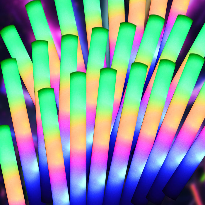 pelreame 55 Pcs LED Foam Glow Sticks Bulk,Foam Light Up Sticks 3 Modes of Color Flashing,Glow in The Dark Party Supplies for Birthday,Wedding,Raves,Carnival,New Year,Concert,Halloween Christmas