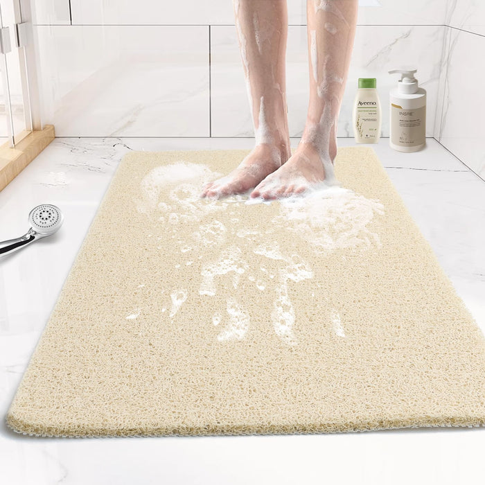 Joyhalo Shower Mats for Showers Anti Slip for Elderly, 17'' x 30'' Non Slip Bath Mat for Inside Shower, Bath Tub Mats for Bathroom Non Slip for Shower, PVC Loofah Bathroom Mats, Beige