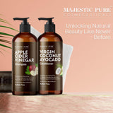 MAJESTIC PURE Apple Cider Vinegar Shampoo and Avocado Coconut Conditioner Set - Restores Shine & Reduces Itchy Scalp, Dandruff & Frizz - Sulfate Free, for All Hair Types, Men and Women - 2 x 16 fl oz