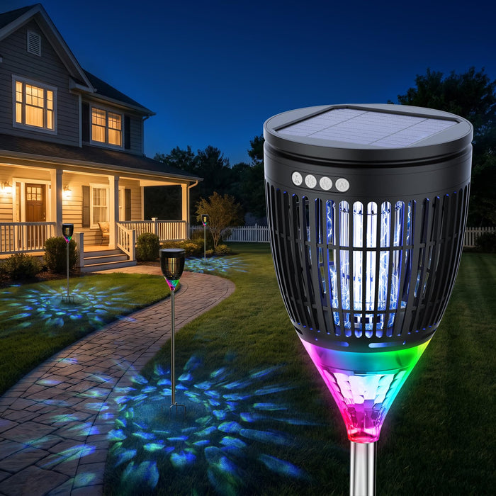 Rossetta Solar Bug Zapper Outdoor, Mosquito Zapper with Flame Lamp & Projector Light, 4200V Electric Fly Zapper Waterproof Rechargeable Mosquito Killer, Cordless Fly Trap for Patio, Backyard, Garden
