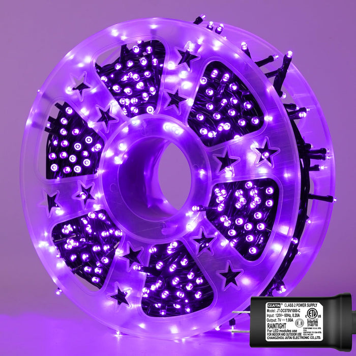 YEGUO Purple Halloween Lights, 165ft 500 LED String Lights Outdoor, Christmas Lights Indoor, Green Wire Twinkle Lights Plug in for Party Tree Halloween Decor