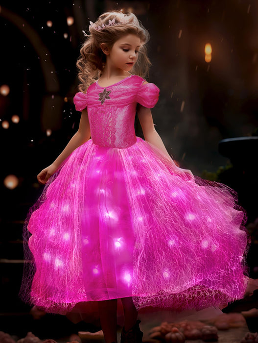 UPORPOR Light Up Pink Princess Dresses for Girls Halloween Costumes Dressing Up Clothes for Little Girl Kids Party Christmas, 100