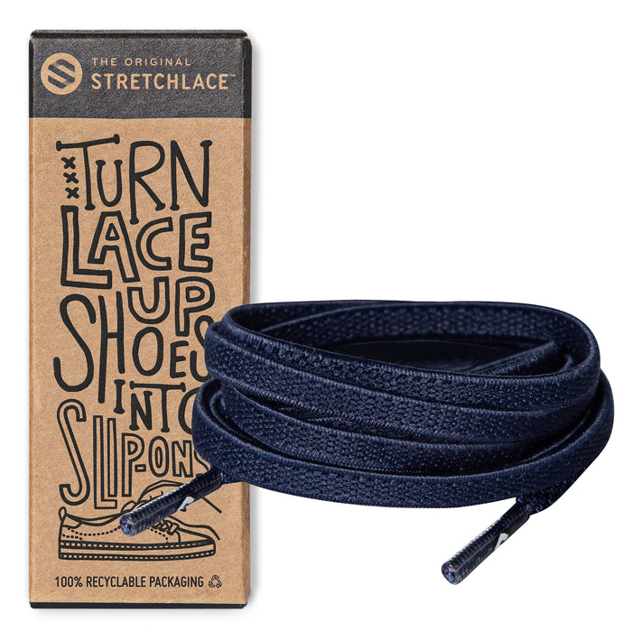 THE ORIGINAL STRETCHLACE - Flat Elastic Shoelaces, Stretch Shoe Laces for Adult Sneakers, Stylish Shoe Laces for Elderly, Kids, and People with Special Needs, Navy, 35in