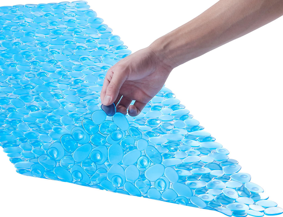 Webos Bath Shower Mat Non Slip: Extra Large Pebble Bathtub mat for Kids, Elderly, Anti Slip Shower Matt with Drain Holes Suction Cups Tub Mat - 16 X 40 Inch Clear Blue