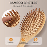 GAINWELL Bamboo Hair Brush for Hair Growth, Natural Bamboo Bristles Detangling Wooden Paddle Hairbrush for Massaging Scalp, for Women Men and Kids, for All Hair Types, with Ergonomic handle