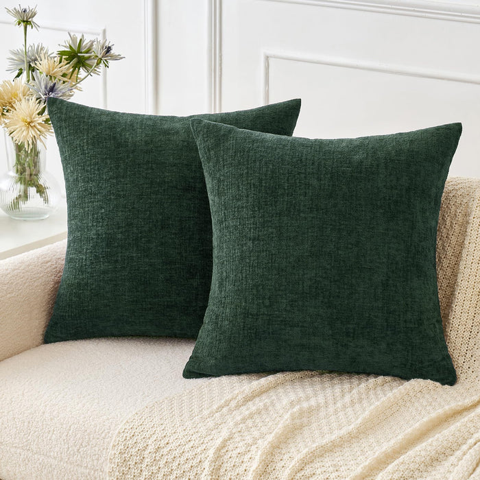 MIULEE Pack of 2 Christmas Green Throw Pillow Covers 20x20 Inch Soft Chenille Pillow Covers for Sofa Living Room Couch Solid Dyed Cases
