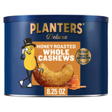 PLANTERS Deluxe Honey Roasted Whole Cashews, Party Snack, Plant-Based Protein, After School Snack, Sweet and Salty Snack Nuts, Quick Snack for Adults, Flavored Cashews, Kosher, 8.25oz Canister