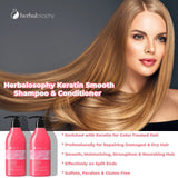 Herbalosophy Keratin Shampoo & Conditioner Set, Smoothing, Nourishing & Moisturizing Formula for Damaged and Dry Hair, Extra Strength Hydrate & Repair for Color Treated Hair, Anti Frizz, Free of