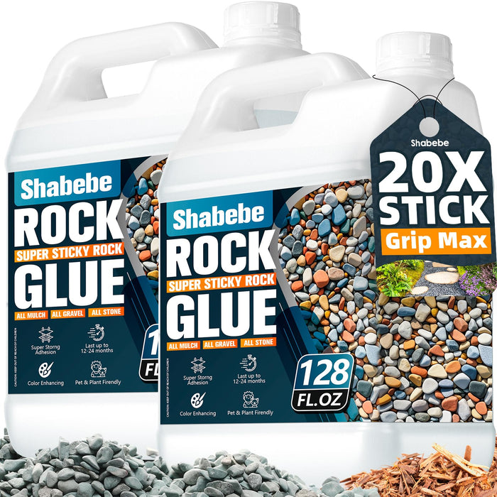 Shabebe Rock Glue for Landscaping – 2 Gallon Mulch Hold with Grip Max, Strong Adhesion& Max Coverage Gravel Binder for Rocks, Gravel & Pine Straw, Covers Up to 3X Area, Fast-Drying & Weather-Resistant