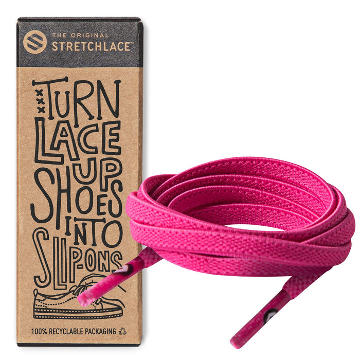 THE ORIGINAL STRETCHLACE - Flat Elastic Shoelaces, Stretch Shoe Laces for Adult Sneakers, Stylish Shoe Laces for Elderly, Kids, and People with Special Needs, Neon Pink, 40in