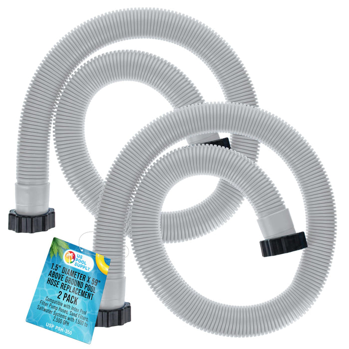 U.S. Pool Supply Above Ground Pool Hose Replacement 1.5" Diameter x 59" Long, Pack of 2 - Compatible with Intex 29060E, Pool Filter Pump Hoses, Sand Filters, Saltwater Systems with 1,500 to 2,500 GPH