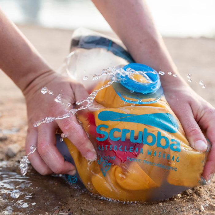 Scrubba Waterclear Wash Bag Portable Washing Machine - New Water Inlet/Outlet for easy rinsing - Manual Portable Washer for Travel, Camping, Laundry, Baby Clothes - Travel Essentials, Gift - 6.9 oz
