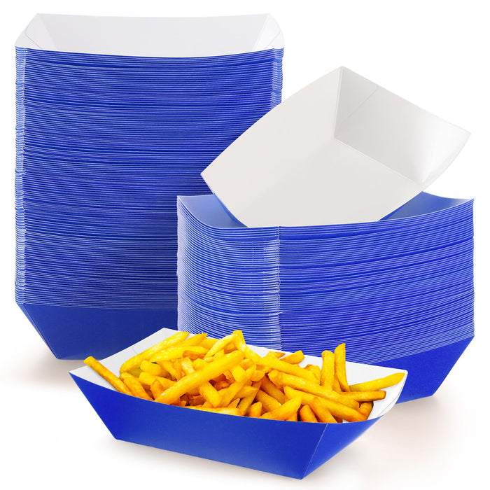 Yinkin 100 Pcs 2lb Paper Food Trays Boat 2lb Disposable Nacho Trays Kraft Paper Boat for Tacos Concession Halloween Christmas Party Supplies (Blue)